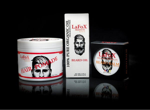 LaFoX Launch Bundle #1 - Hair Pomade 48 Hour Hold (3.53oz), Beard Balm (30ml) and Beard Oil Natural Extract (30g)