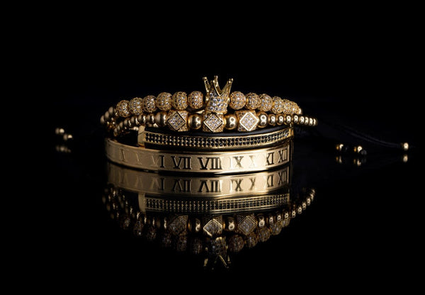 LaFoX Unisex Royalty Gold Beaded Bracelet Set #19 (14k Gold Plated)